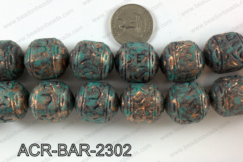 Acrylic round barrel turquoise vintage paint beads 20x24mm ACR-B