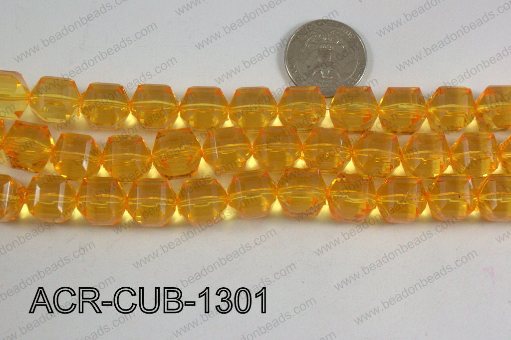 Acrylic Cube Faceted Yellow 13mm ACR-CUB-1301