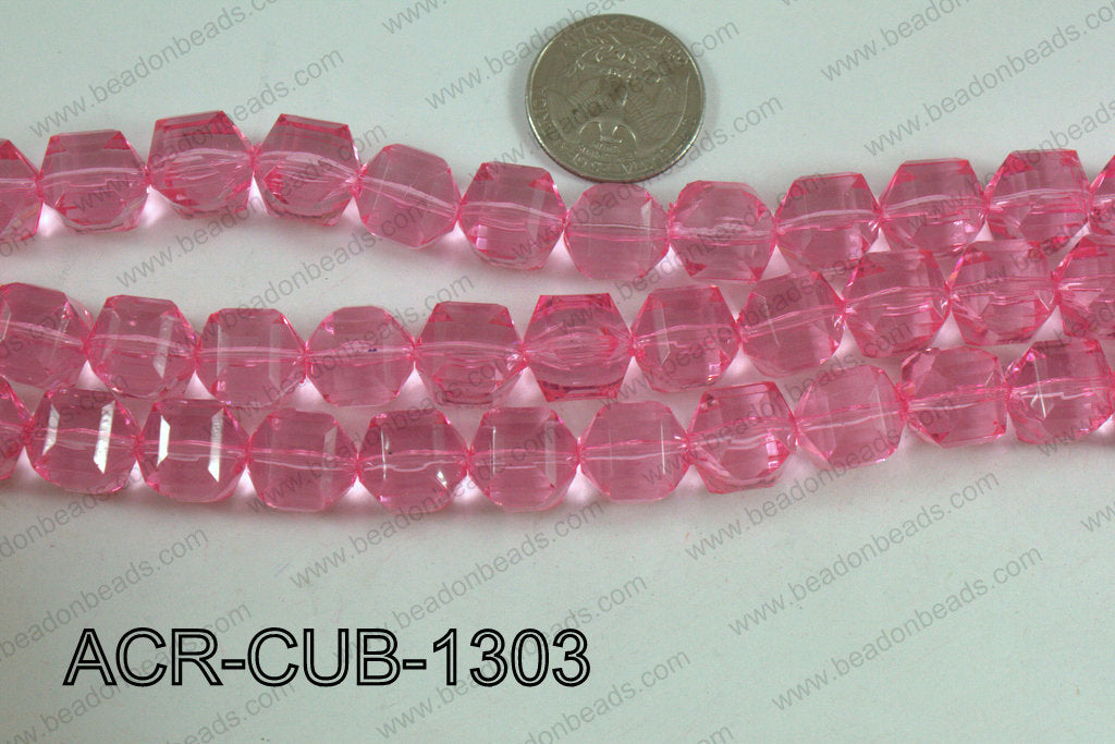 Acrylic Cube Faceted Light Pink 13mm ACR-CUB-1303