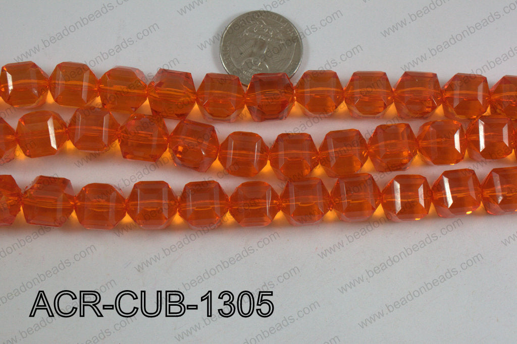 Acrylic Cube Faceted Orange 13mm ACR-CUB-1305