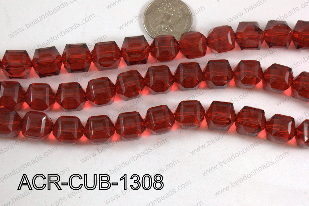 Acrylic Cube Faceted Red 13mm ACR-CUB-1308