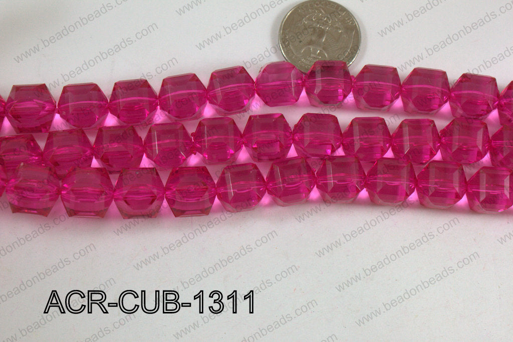 Acrylic Cube Faceted Hot Pink 13mm ACR-CUB-1311