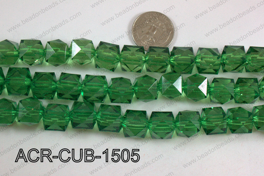 Acrylic Cube Pointed Surface Green 15mm ACR-CUB-1505