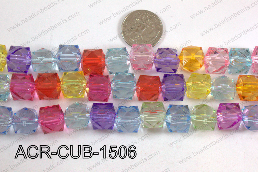 Acrylic Cube Pointed Surface Multicolor 15mm ACR-CUB-1506