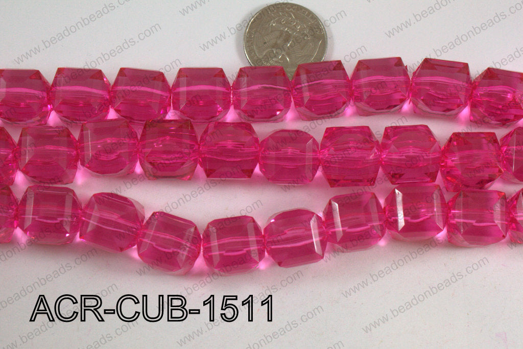 Acrylic Cube Plat Surface Hot Pink 15mm ACR-CUB-1511