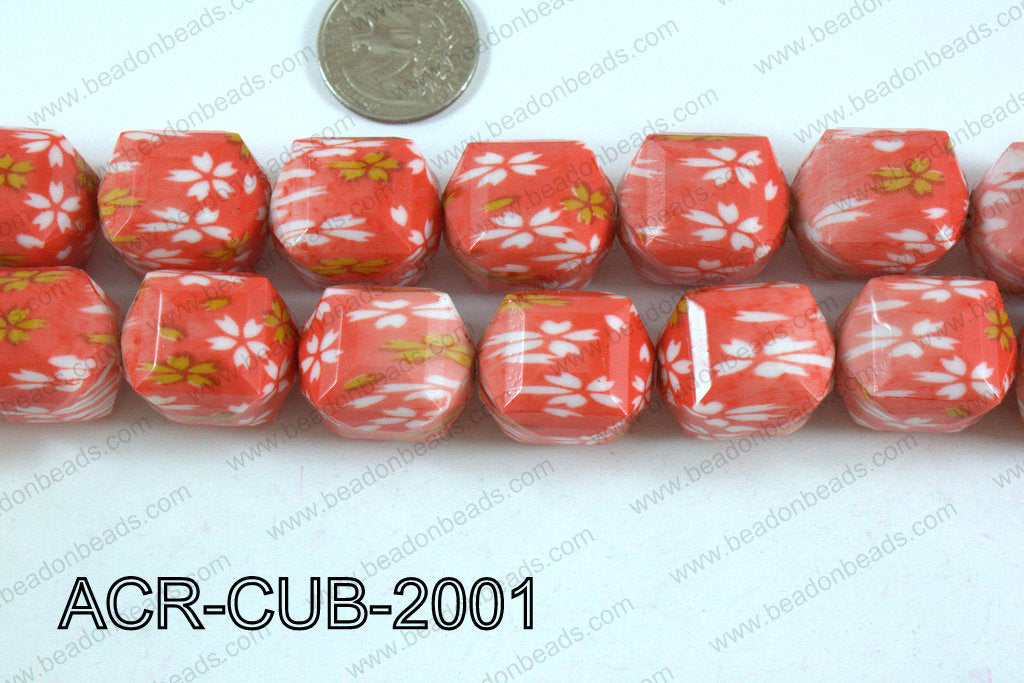 Acrylic Cube Faceted 20mm orange ACR-CUB-2001