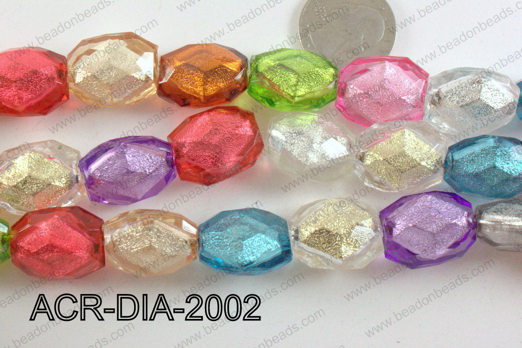 Acrylic Diamond Foil Rectangle Nugget Multicolor 16x20x12mm ACR-