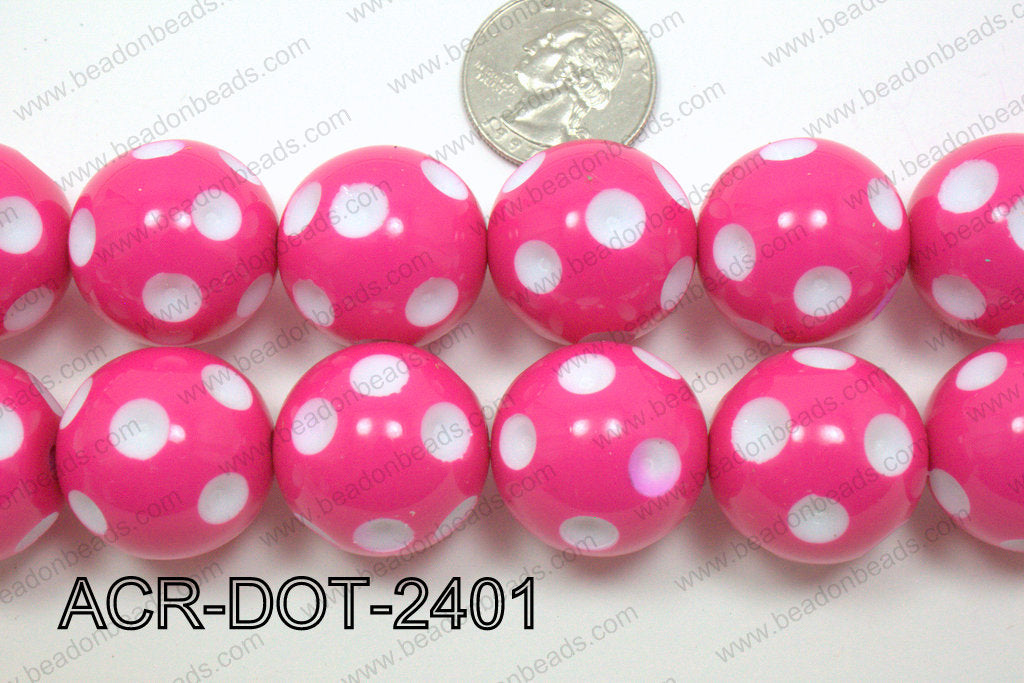 Acrylic Dotted Round Hot Pink 24mm ACR-DOT-2401