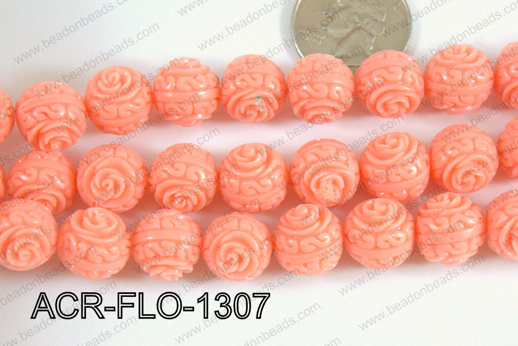 Acrylic Flower carved Round 11mm light pink ACR-FLO-1307