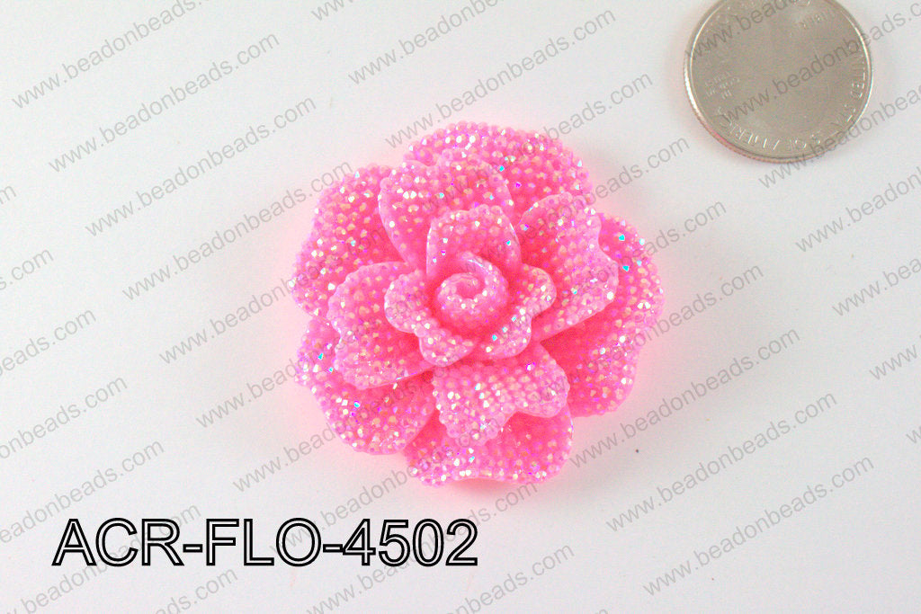 Acrylic Rhinestone Flower Pendant Dark Pink 45mm ACR-FLO-4502