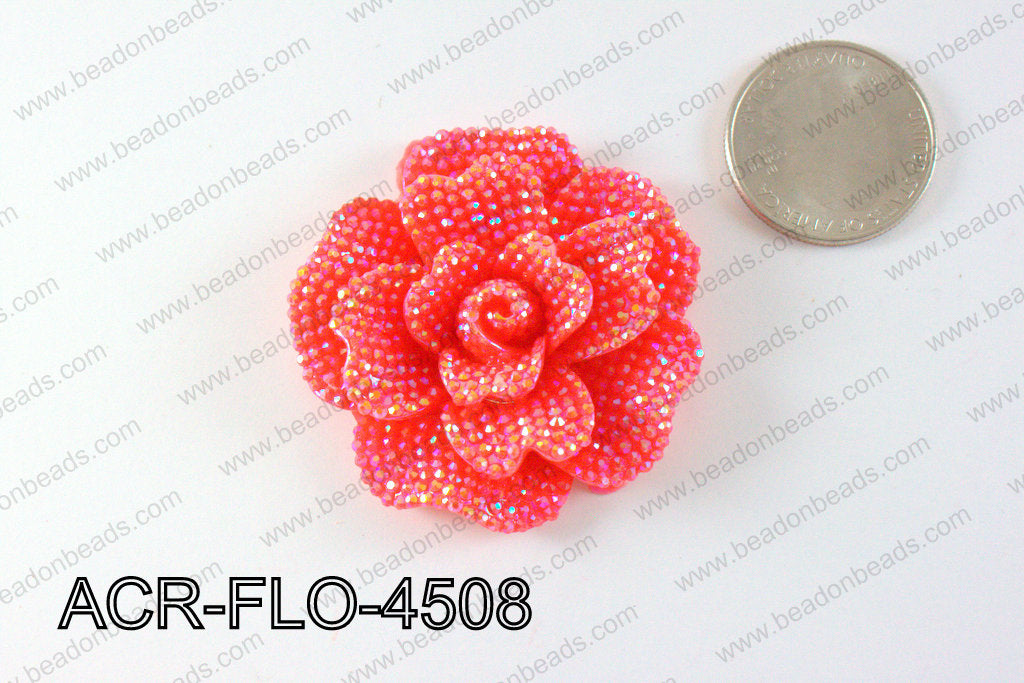 Acrylic Rhinestone Flower Pendant Red 45mm ACR-FLO-4508