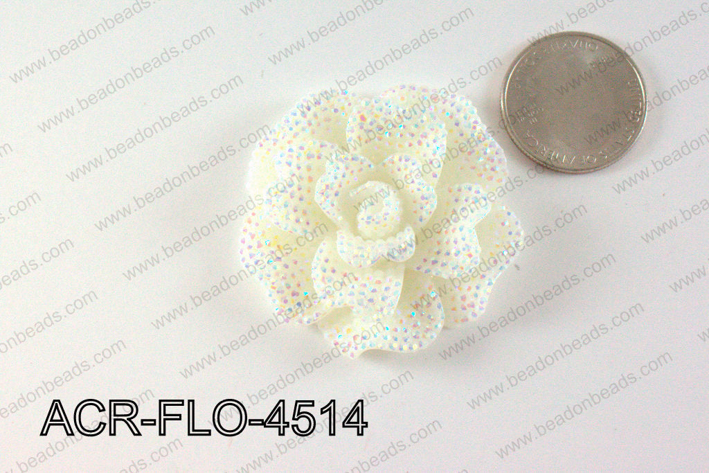 Acrylic Rhinestone Flower Pendant Cream 45mm ACR-FLO-4514