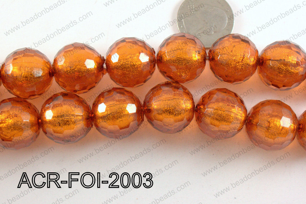Acrylic Foil Faceted Round Brown 20mm ACR-FOI-2003