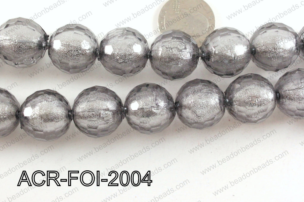 Acrylic Foil Faceted Round Gun Metal 20mm ACR-FOI-2004