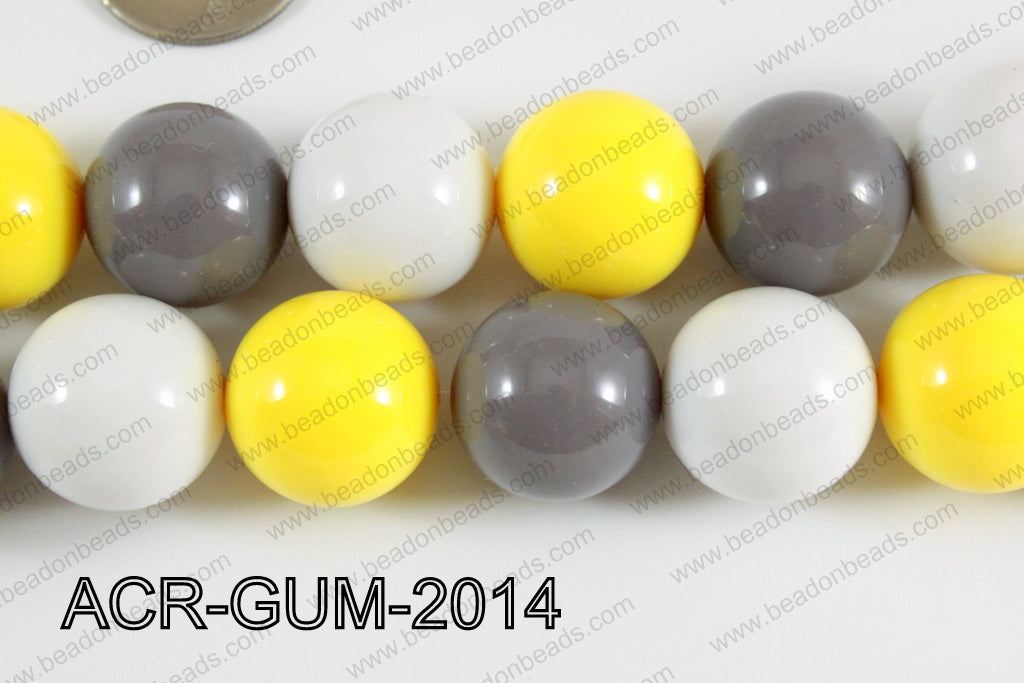 Acrylic Gumball 20mm white/yellow/grey ACR-GUM-2014