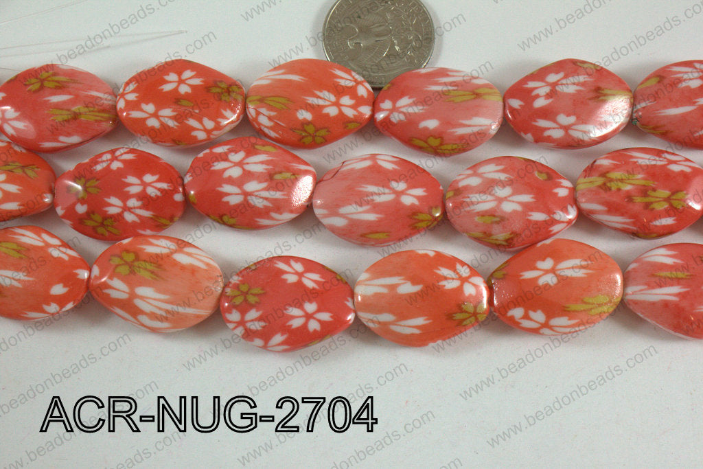 Acrylic Nugget flat faceted 20x27mm orange ACR-NUG-2704