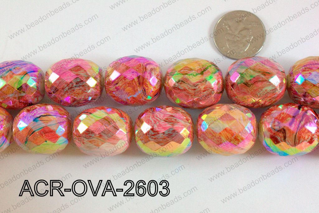 Acrylic Oval faceted 22x26mm red ACR-OVA-2603