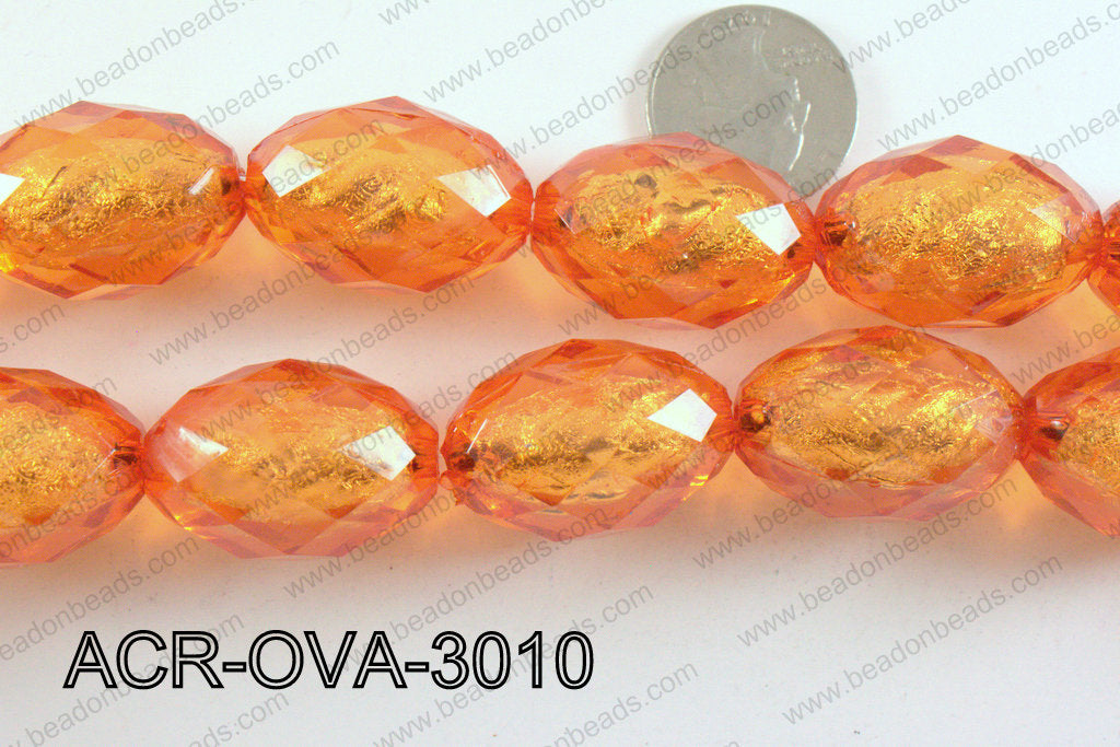 Acrylic Foil Faceted Oval Orange 20x30mm ACR-OVA-3010