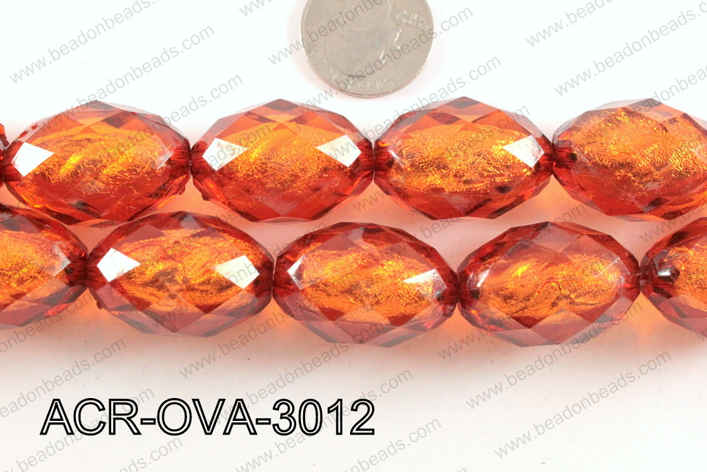 Acrylic Foil Faceted Oval Brown 20x30mm ACR-OVA-3012