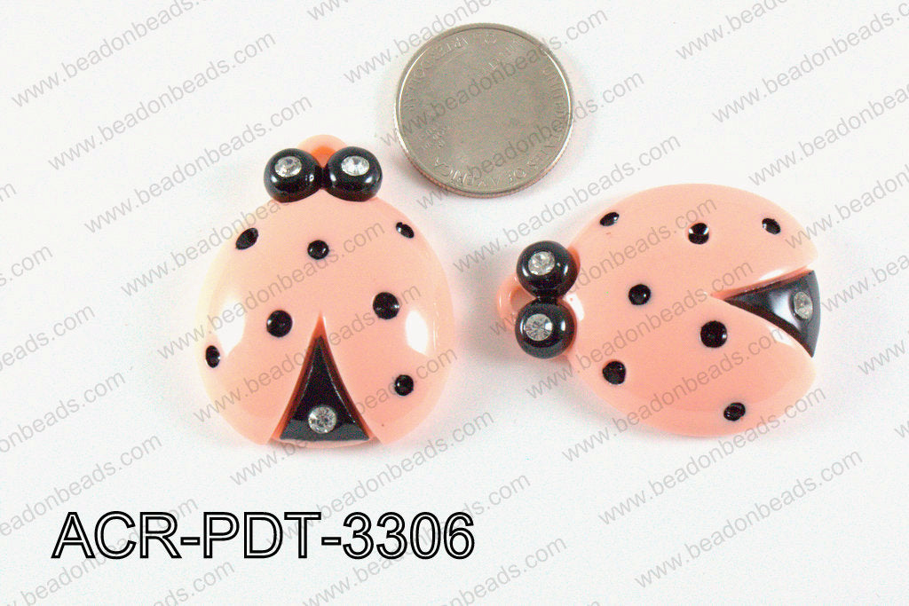 Acrylic Pendant Ladybird Peach 42x33mm ACR-PDT-3306