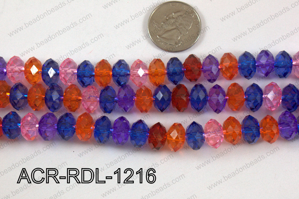 Acrylic Rondelle faceted 12mm multi ACR-RDL-1216