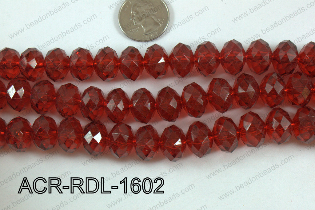 Acrylic Rondelle faceted 16mm red ACR-RDL-1602