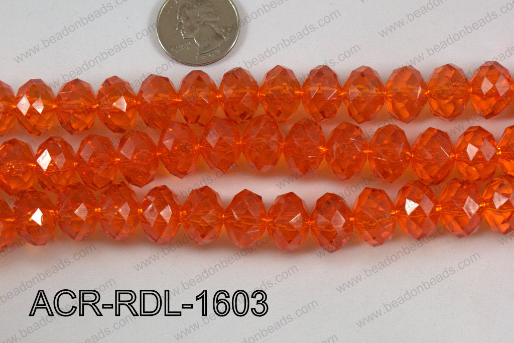 Acrylic Rondelle faceted 16mm orange ACR-RDL-1603