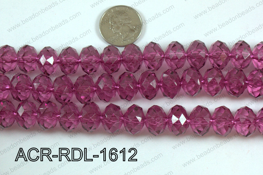 Acrylic Rondelle faceted 16mm wine ACR-RDL-1612
