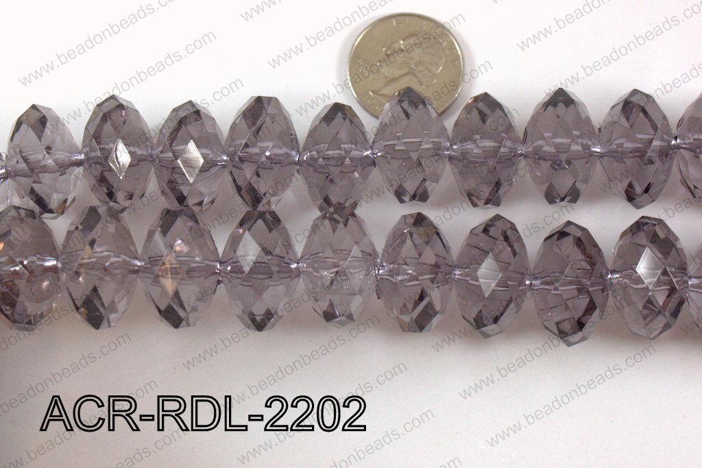 Acrylic Rondelle faceted 22mm smoky ACR-RDL-2202