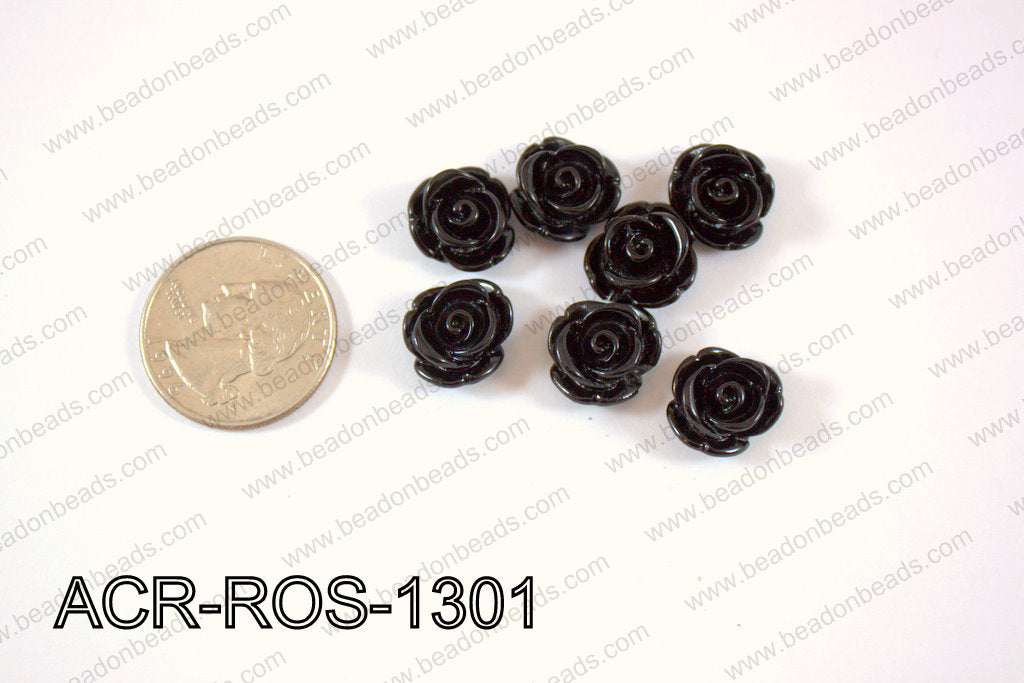 Acrylic Rose bead 13mm black ACR-ROS-1301