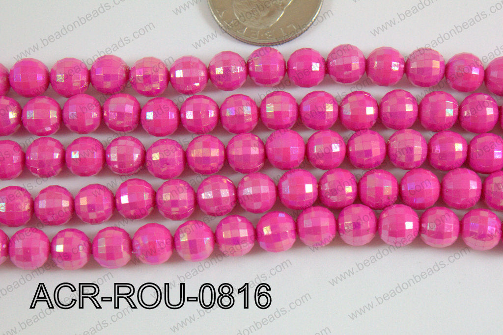 Acrylic Round faceted 8mm dark pink ACR-ROU-0816