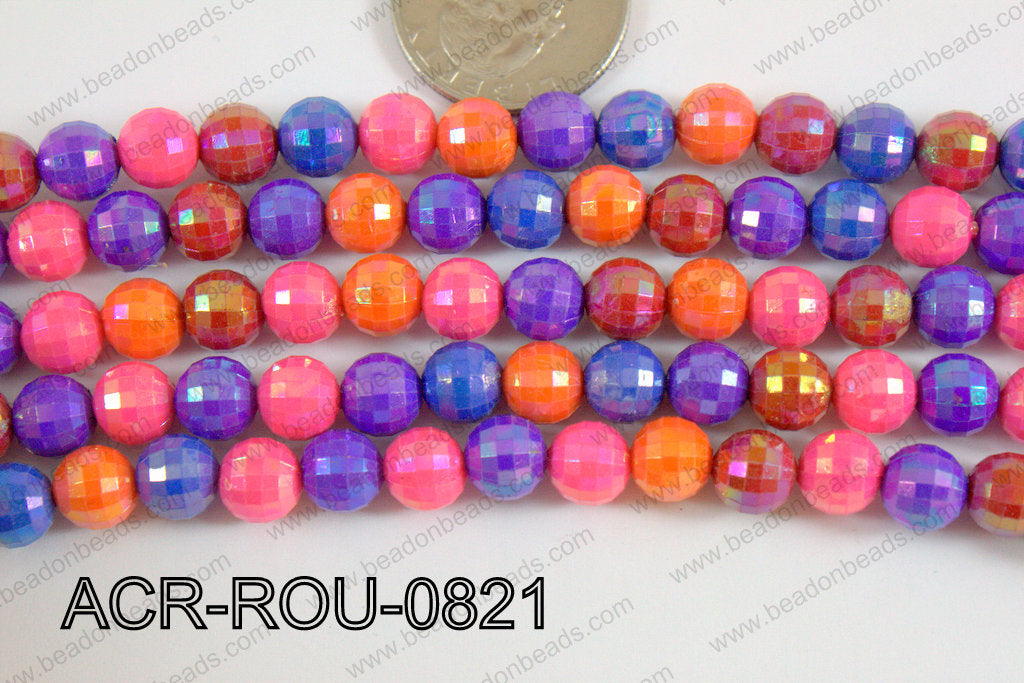 Acrylic Round faceted 8mm multi ACR-ROU-0821