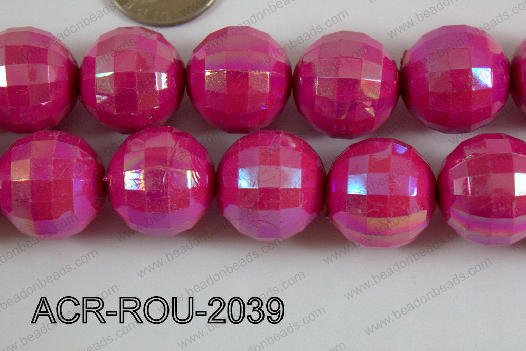 Acrylic Round faceted 20mm dark pink ACR-ROU-2039