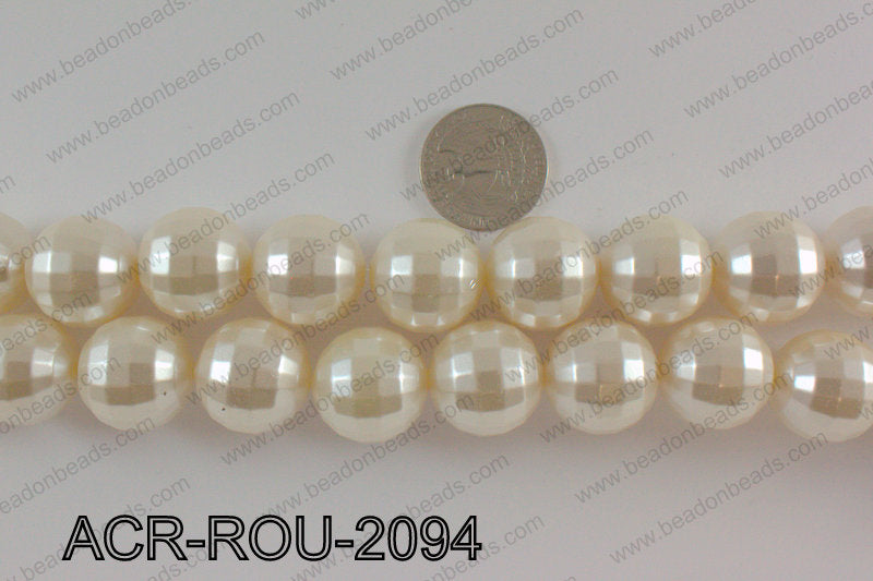 Acrylic round faceted with cream pearl coating 20mm ACR-ROU-2094