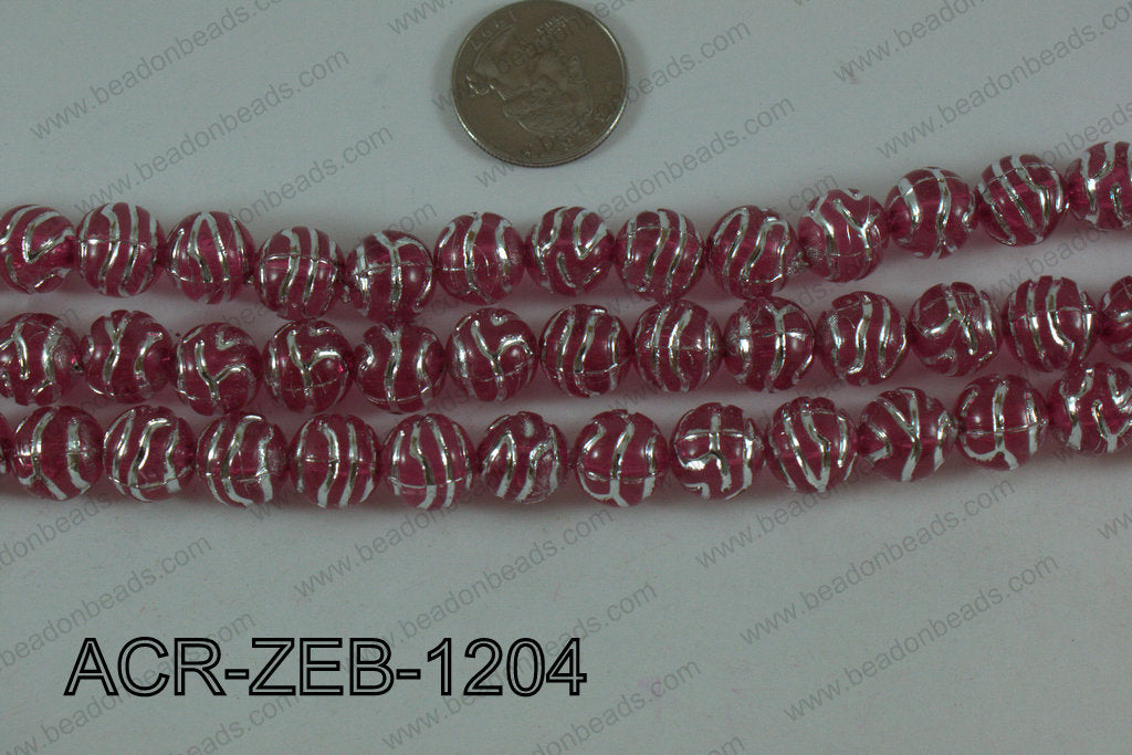 Acrylic Round Zebra Pink 12mm ACR-ZEB-1204