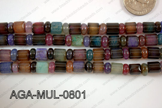 Agate- Multicolor Rondel and Tube Faceted 8mm AGA-MUL-0801