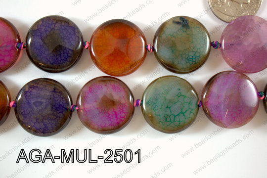 Agate- Multicolor Coin Faceted 25mm AGA-MUL-2501