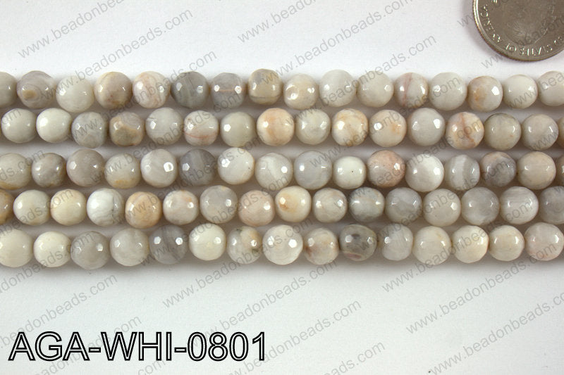 Round faceted white lace agate 8mm AGA-WHI-0801