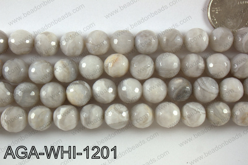 Round faceted white lace agate 12mm AGA-WHI-1201