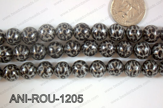 Animal Print Beads Round Grey 12mm ANI-ROU-1205