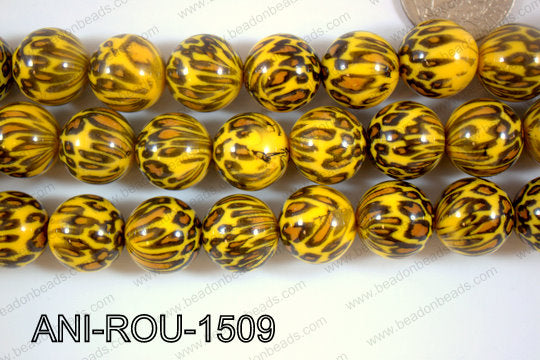 Animal Print Beads Round Yellow 15mm ANI-ROU-1509