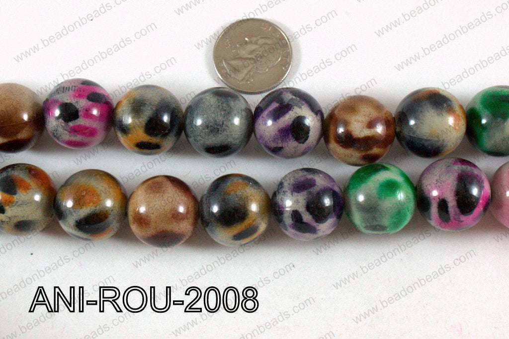 Animal Print Beads Round Multicolor 20mm ANI-ROU-2008