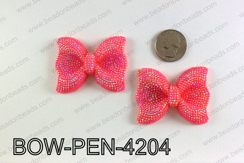 Acrylic Rhinestone Bow Pendant, Red 42x52mm BOW-PEN-4204