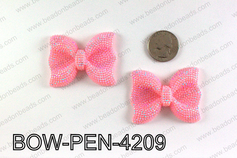 Acrylic Rhinestone Bow Pendant ,Pink 42x52mm BOW-PEN-4209