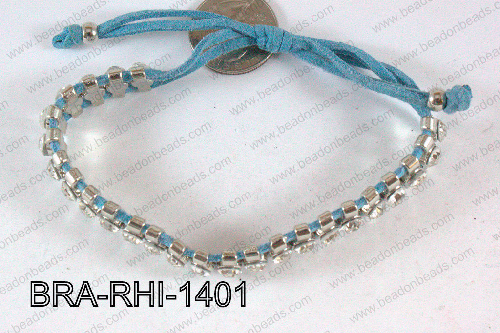 Rhinestone Bracelet with Blue Cord 14mm BRA-RHI-1401