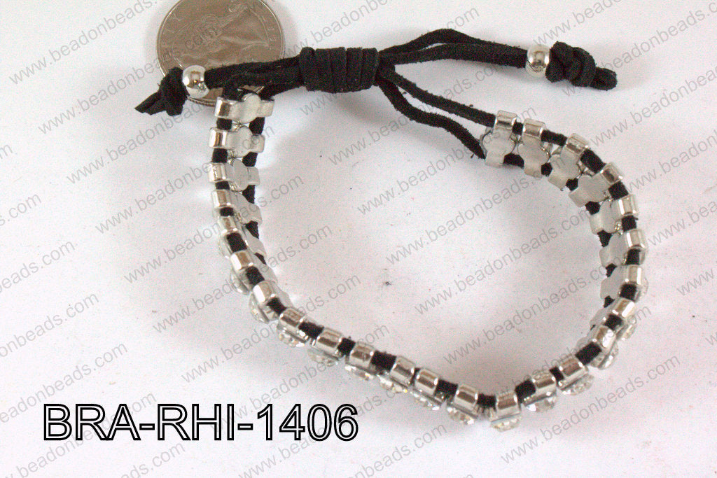 Rhinestone Bracelet with Black Cord 14mm BRA-RHI-1406