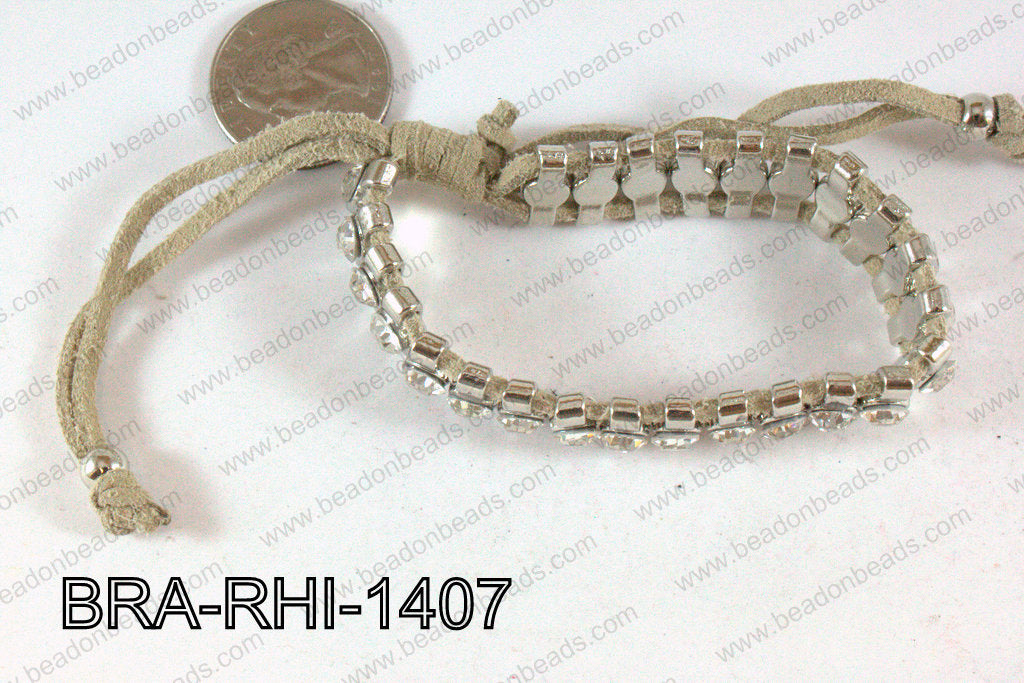 Rhinestone Bracelet with Cream Cord 14mm BRA-RHI-1407