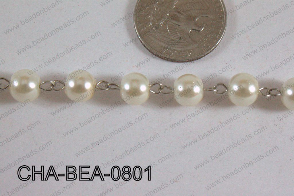 Silver Chain with Glass Pearl 8mm CHA-BEA-0801