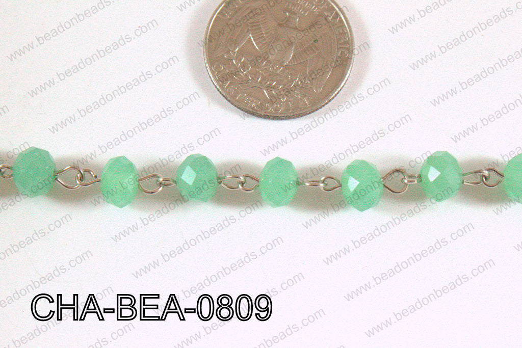 Decorative Silver Chain with 8mm Rondelle Mint Faceted Crystal C