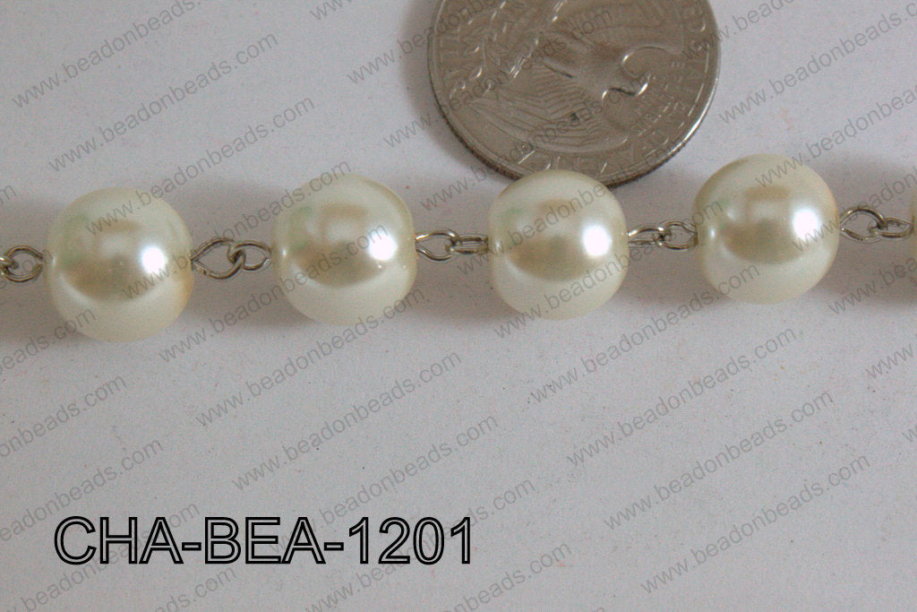 Silver Chain with Glass Pearl 12mm CHA-BEA-1201